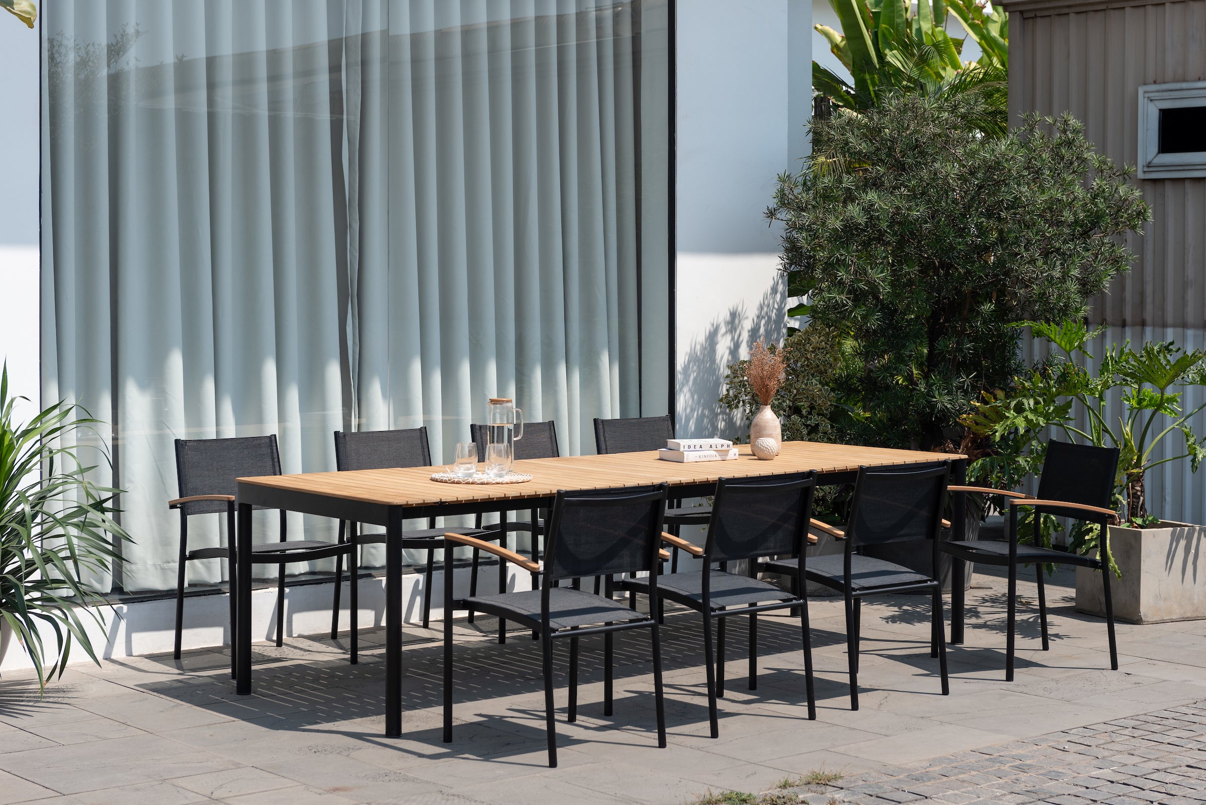 Topaz Dark Teak and Aluminum Rectangular Extendable Table Topaz Dark Teak and Aluminum Rectangular Extendable Table