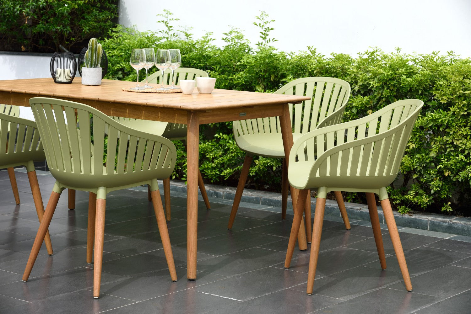 Nassau 7 Piece Rectangular Dining Set Sage Green Social Plastic LifestyleGarden US