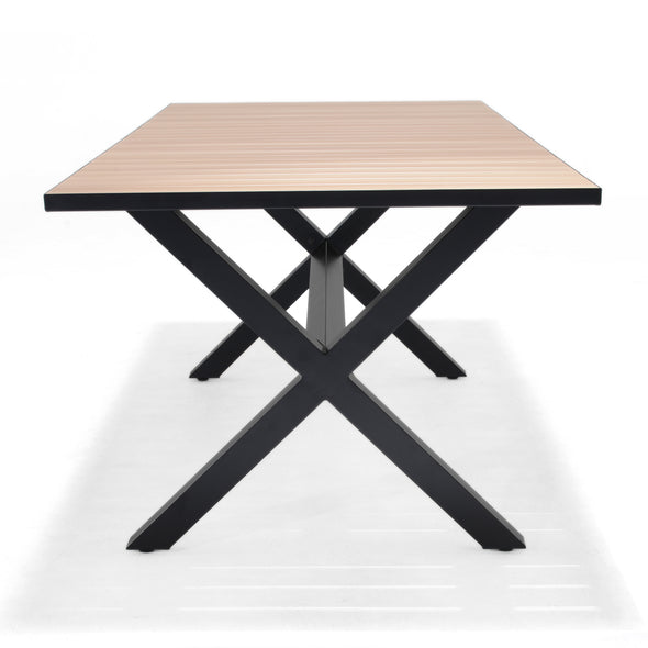 Panama Dark Rectangular Table and 8 Nassau Black Aluminum