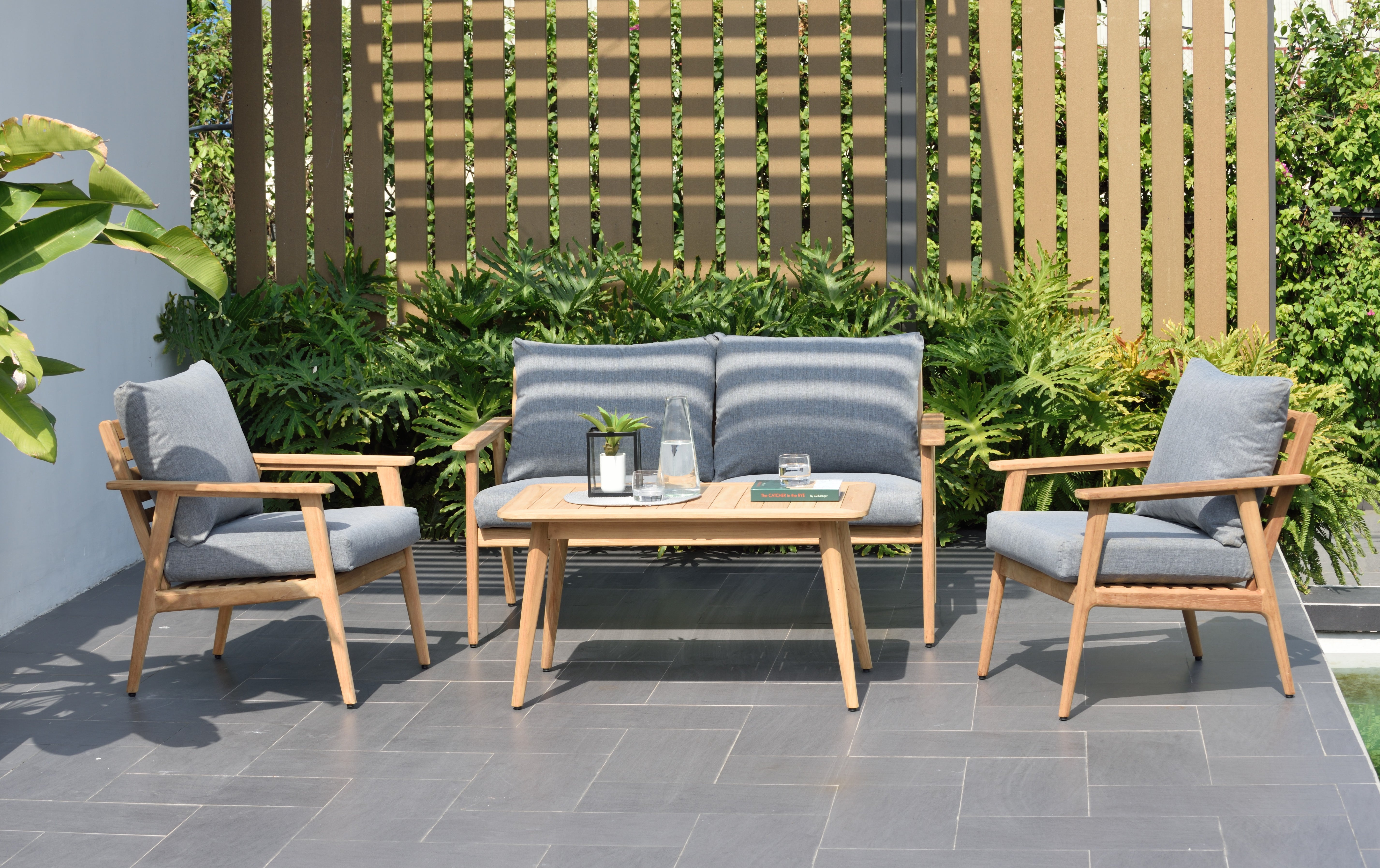 安価 ワタナベ FSC Eve Teak Cushions with Set Conversation Outdoor ガーデンファニチャー