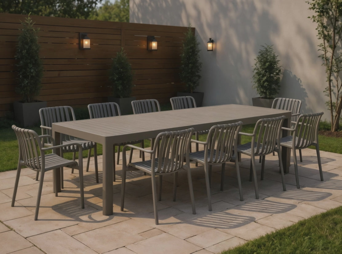 Bali Extendable Aluminum Table with Cura Stacking Chairs