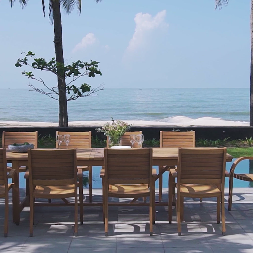 
                      
                        Load and play video in Gallery viewer, Leyland Table and Catalina Stacking Armchair Dining Set
                      
                    