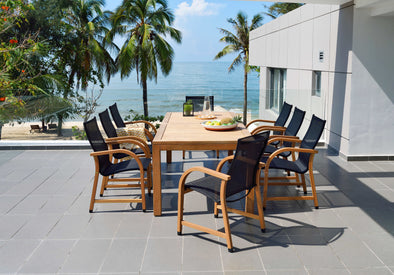 Rinjani Rectangular Big Table & 8 Manhattan Black Armchair