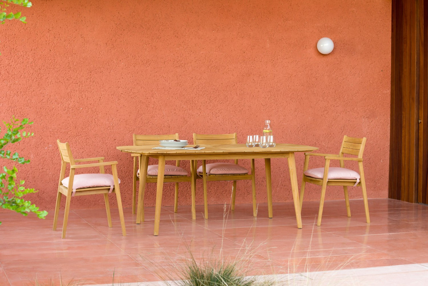 Jade Teak Stacking Armchair - Cushion Terracota