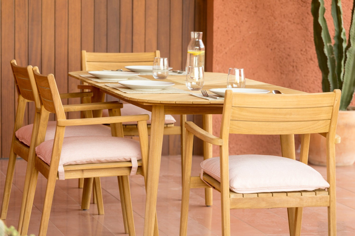 Jade Teak Stacking Armchair - Cushion Terracota