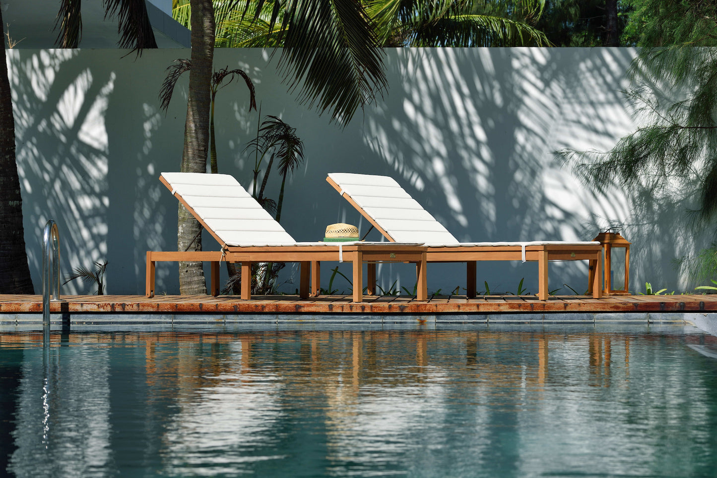 Louisiana Teak Finish Wheel Lounger With Cushion - 2 Piece