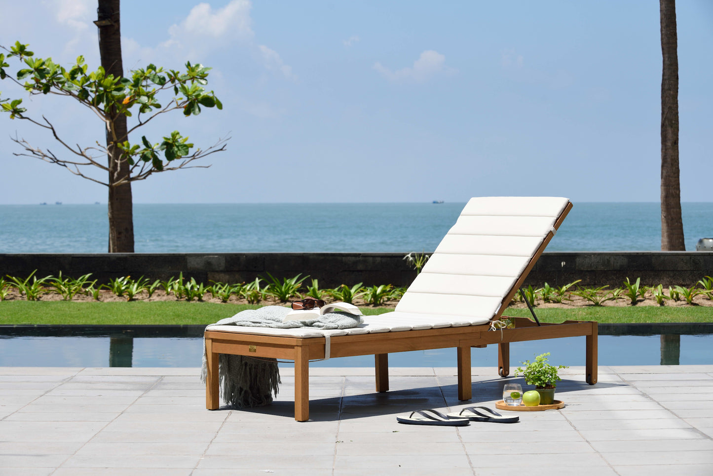 Louisiana Teak Finish Wheel Lounger With Cushion - 2 Piece
