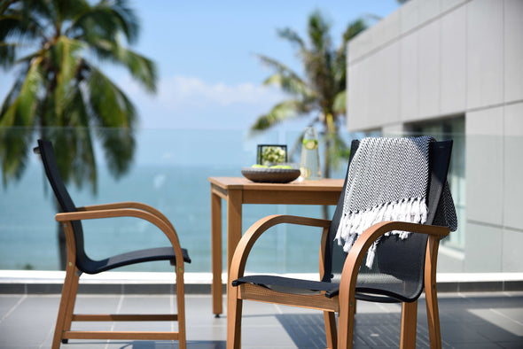 Orlando Rectangular Teak Finish Table & Manhattan Black Armchair