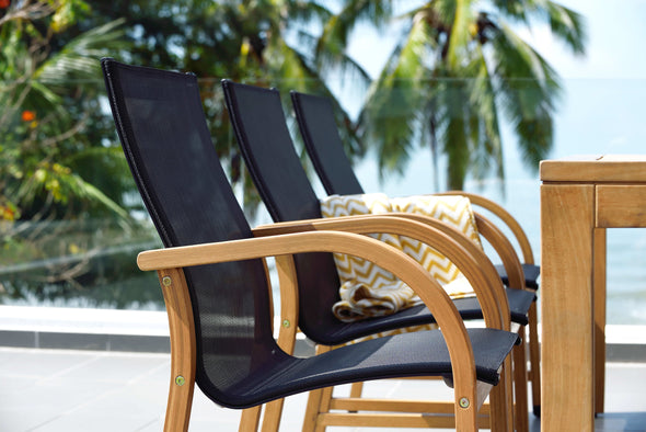 Orlando Rectangular Teak Finish Table & Manhattan Black Armchair