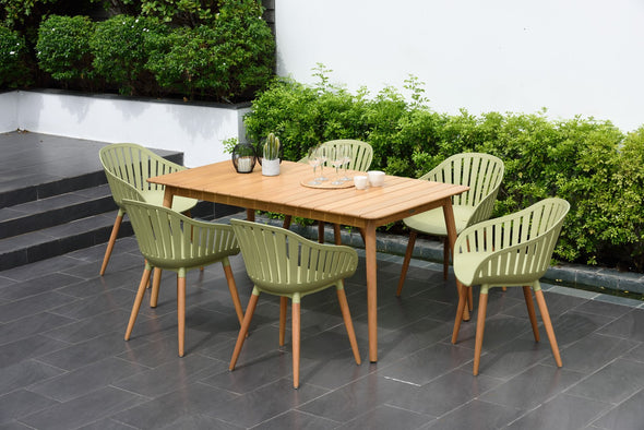 Nassau 6-Seat Rectangular Dining Set – Sage Green Social Plastic®
