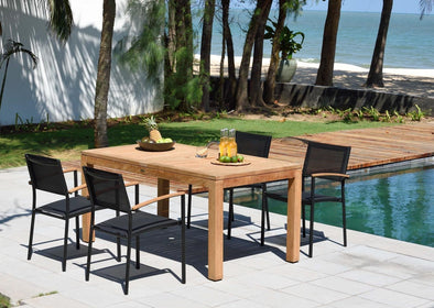 Rinjani Rectangular Table & 4 Vera Stacking Armchair