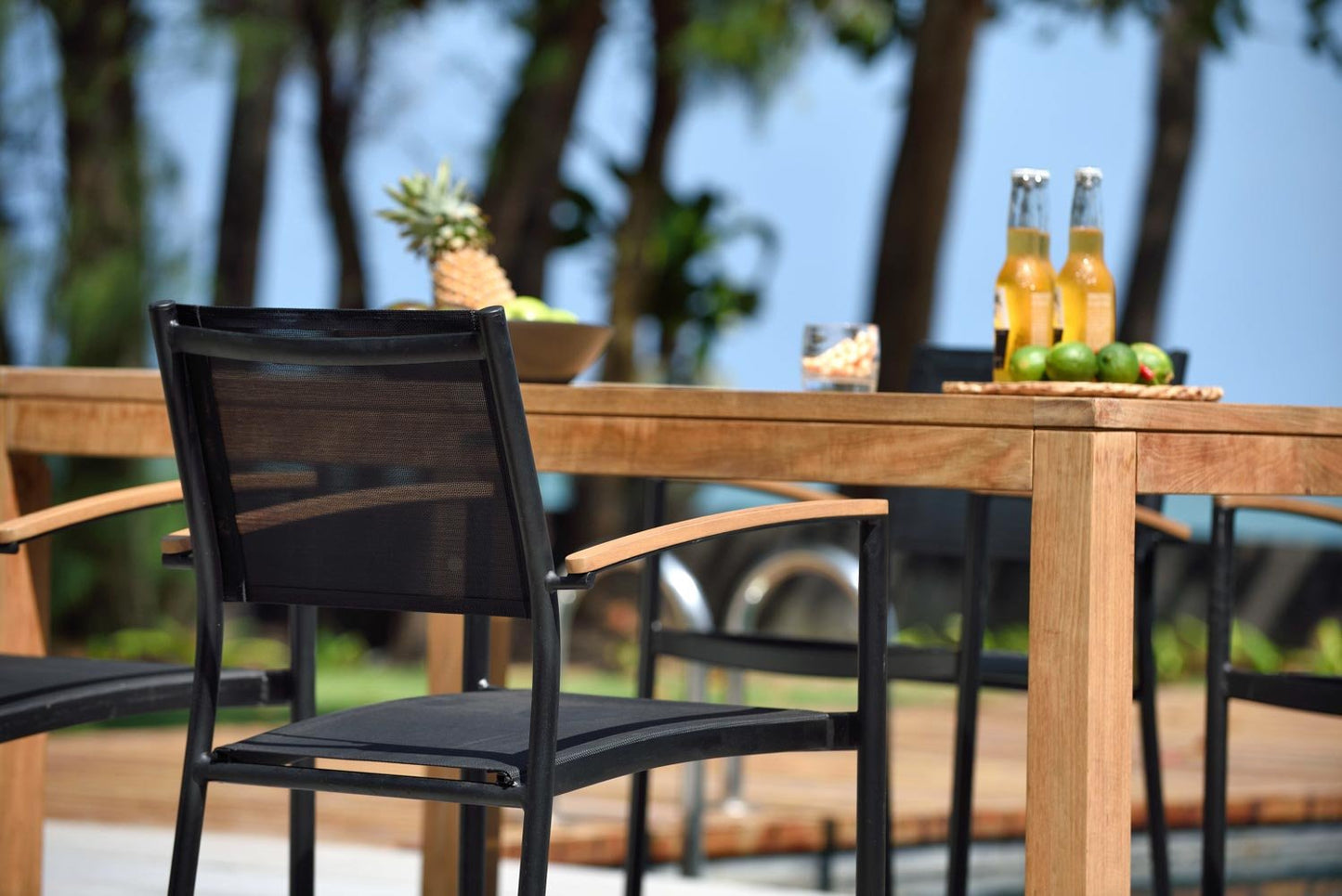 Rinjani Rectangular Table and 4 Vera Stacking Armchair Dining Set