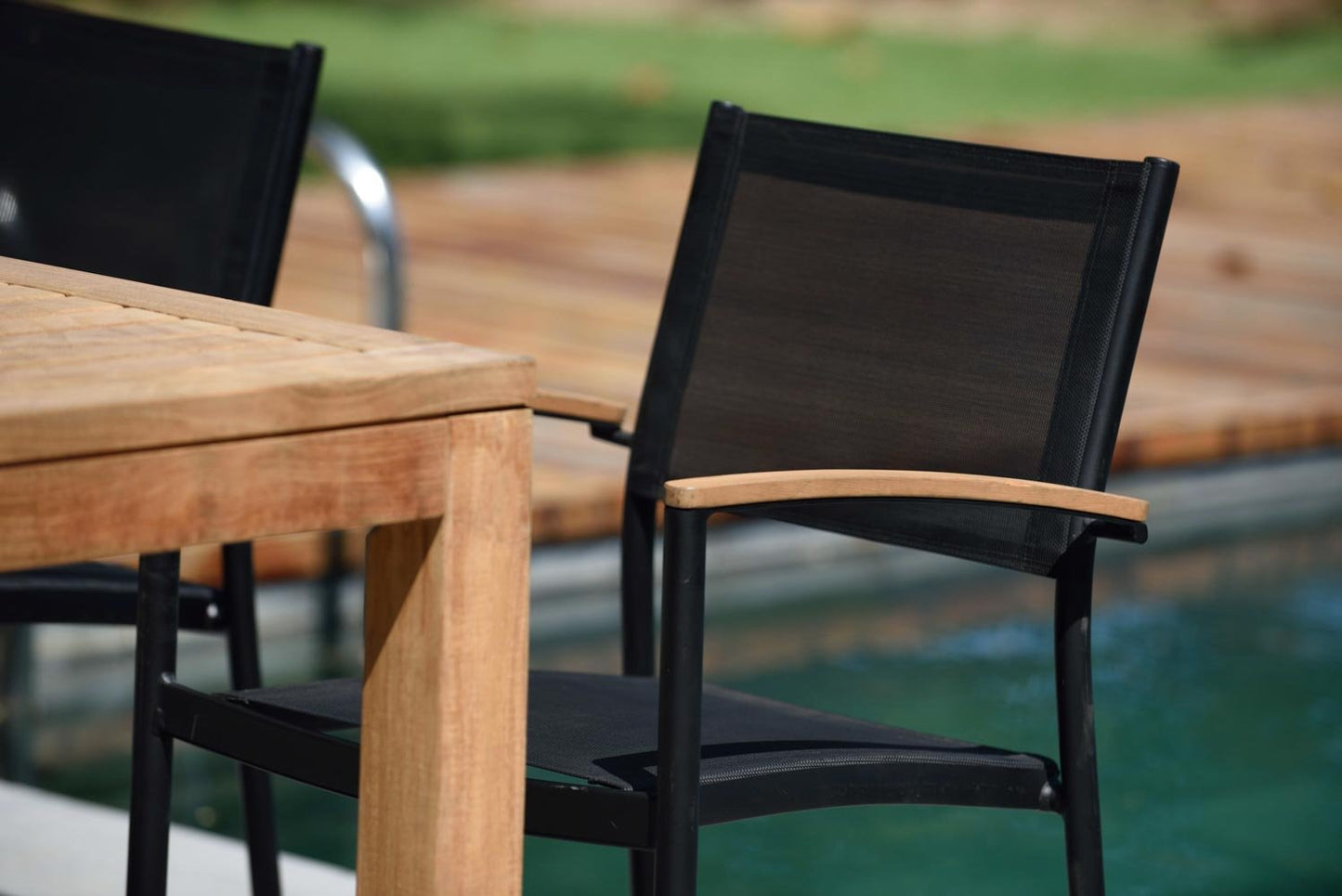 Rinjani Rectangular Table and 4 Vera Stacking Armchair Dining Set