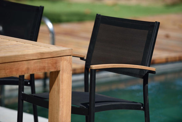 Rinjani Rectangular Table & 4 Vera Stacking Armchair