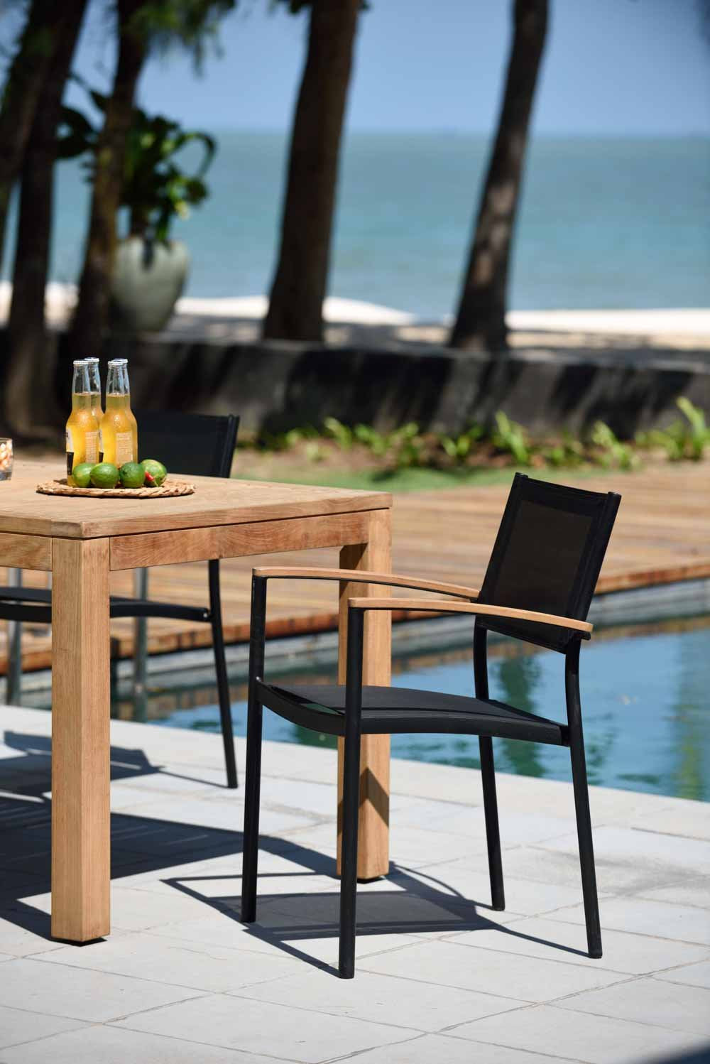 Rinjani Rectangular Table and 4 Vera Stacking Armchair Dining Set