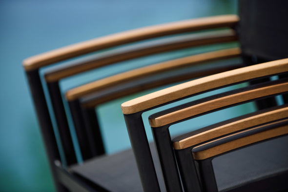 Rinjani Rectangular Table & 4 Vera Stacking Armchair