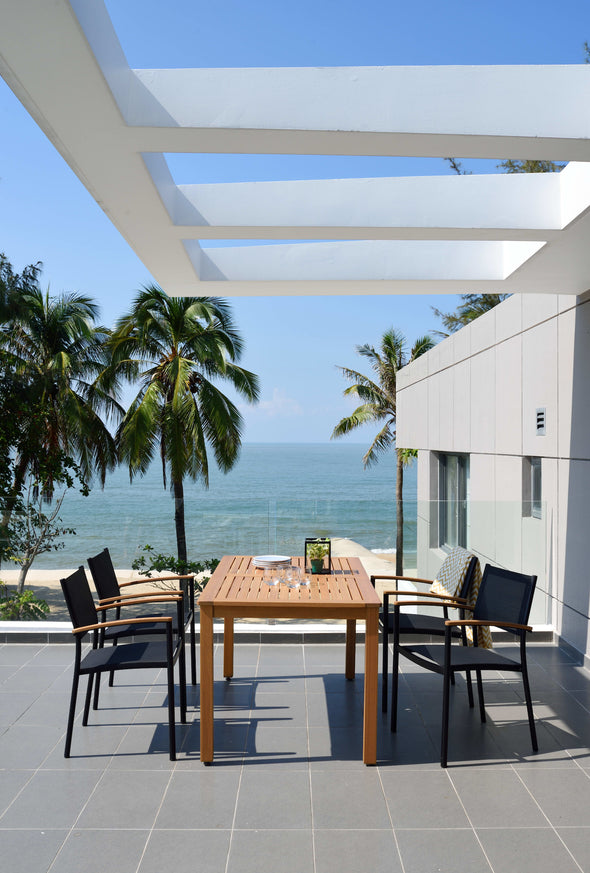 Orlando Rectangular Teak Finish Table & Vera Stacking Armchair
