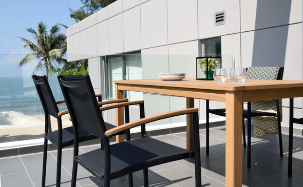 Orlando Rectangular Teak Finish Table & Vera Stacking Armchair