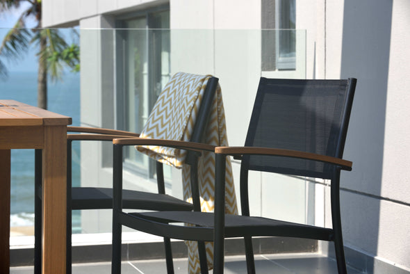 Orlando Rectangular Teak Finish Table & Vera Stacking Armchair
