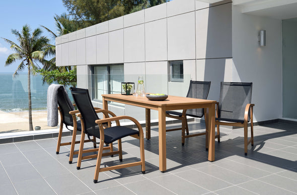 Orlando Rectangular Teak Finish Table & Manhattan Black Armchair
