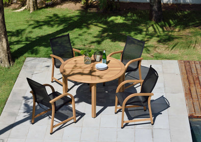 Oldbury Round Table & 4 Manhattan Black Armchair